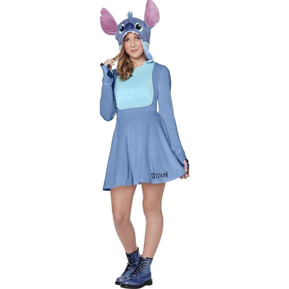 Stitch Big Kids Blue Hooded Swing Dress Costume Halloween Large 12-14 Girls - Picture 1 of 11